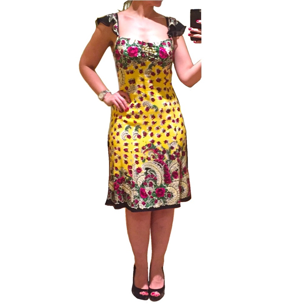 NANETTE LEPORE Yellow & Fuchsia Cocktail Dress EUC